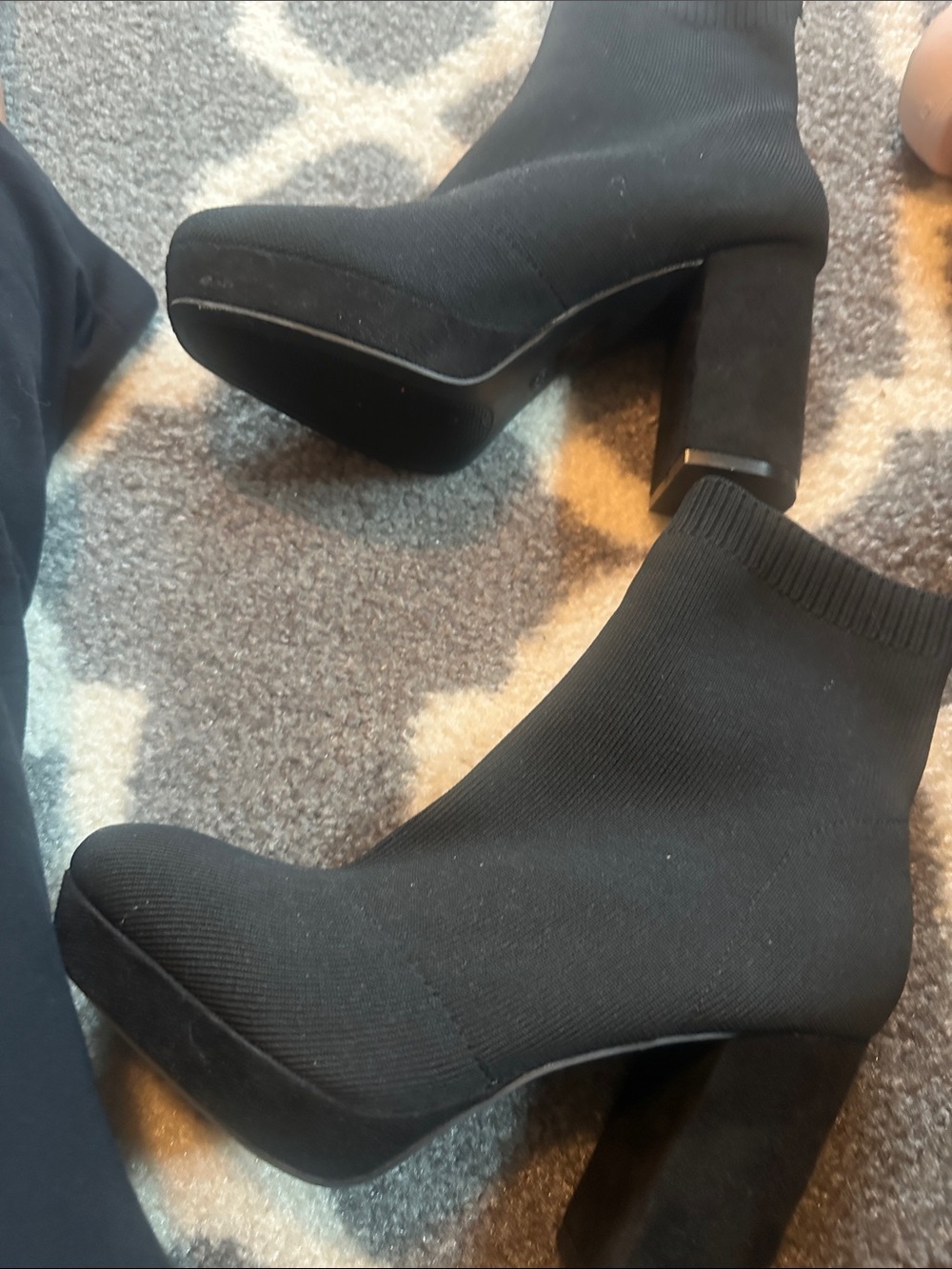 MIA Black Stretch-Knit Platform Ankle Boots